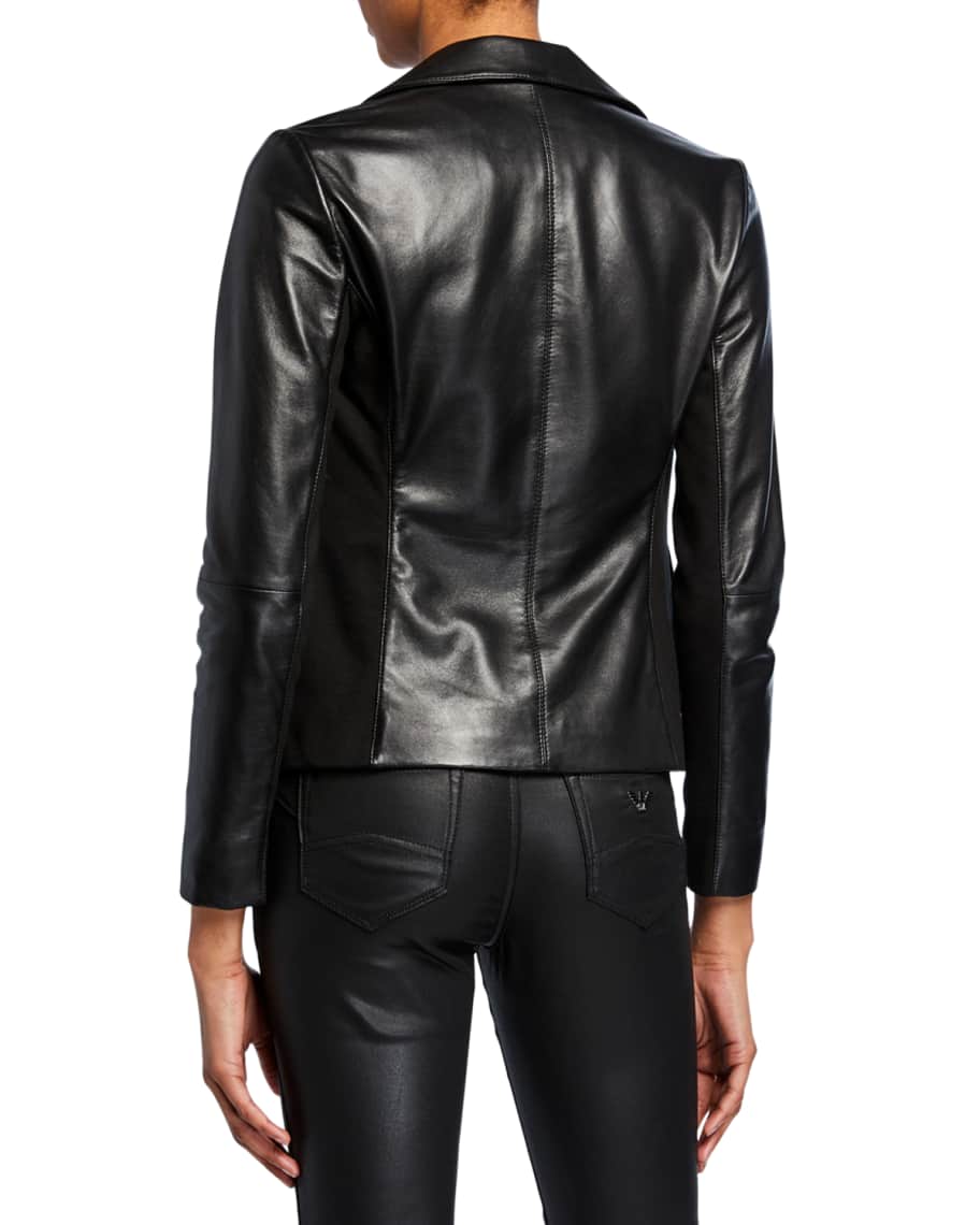 Emporio Armani Zip-Front Knit-Trim Leather Moto Jacket | Neiman Marcus
