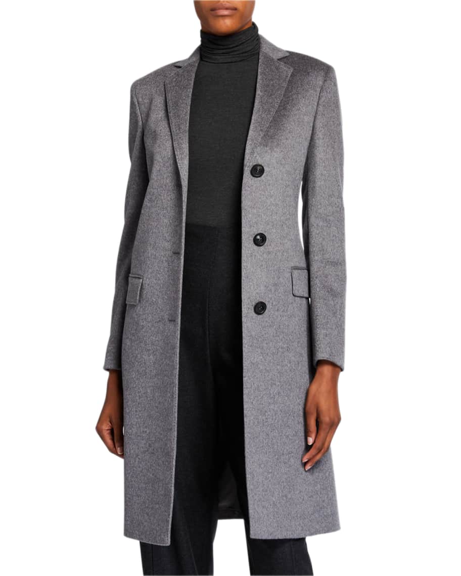 Agnona Cashmere Single-Breasted Slim Coat, Gray | Neiman Marcus