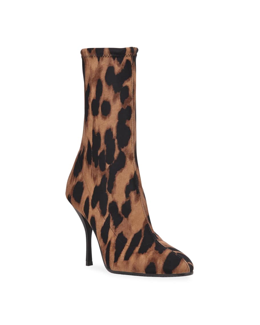 Stuart Weitzman Slaine Leopard-Print Sock Booties | Neiman Marcus