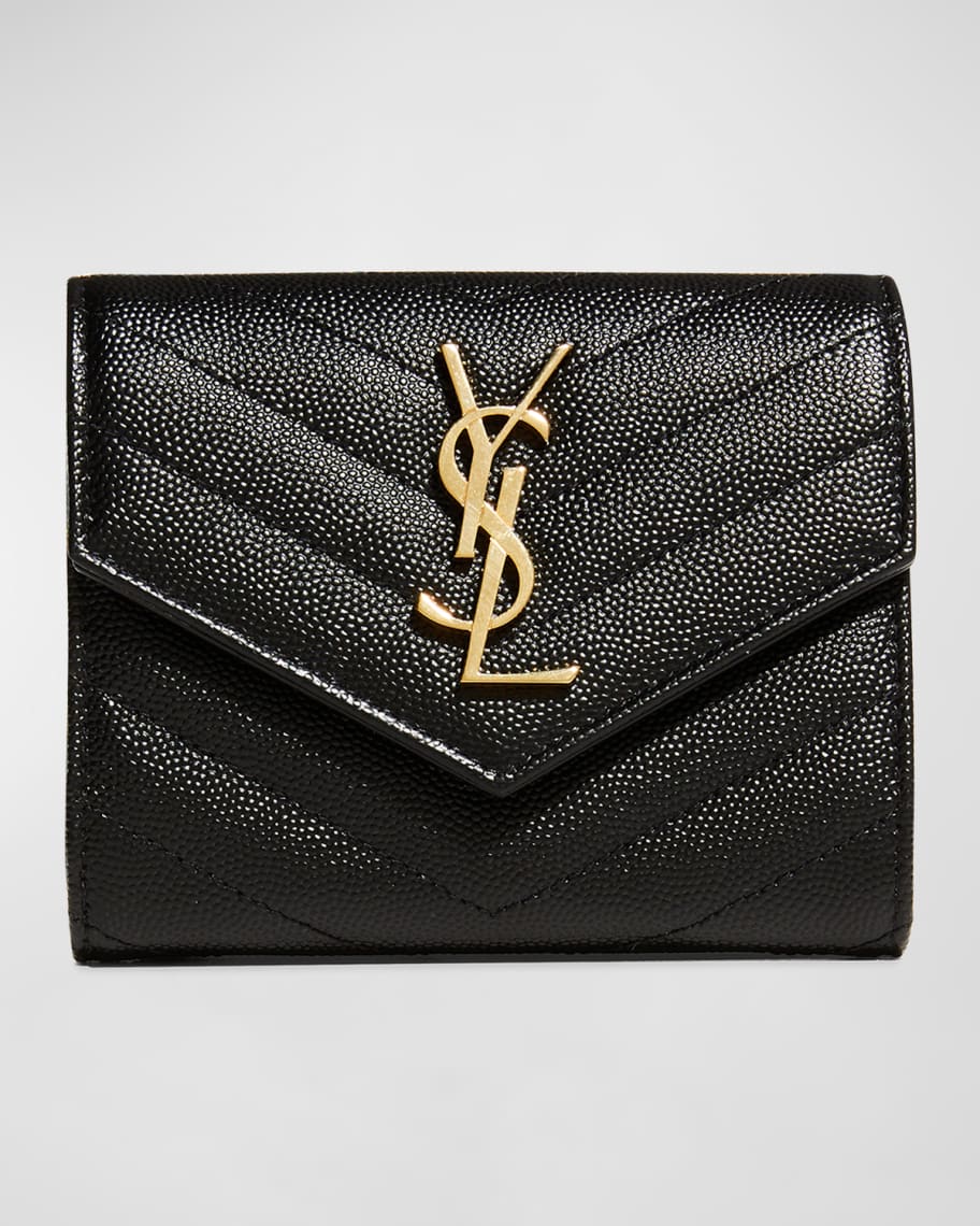 Yves Saint Laurent wallet billfold Purple Logo Silver YSL folding