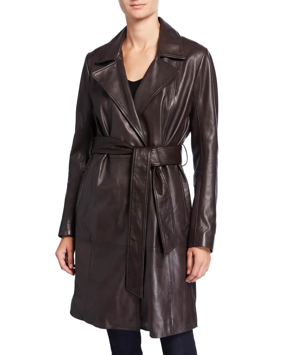 Neiman Marcus Leather Collection Belted Leather Trench Coat | Neiman Marcus