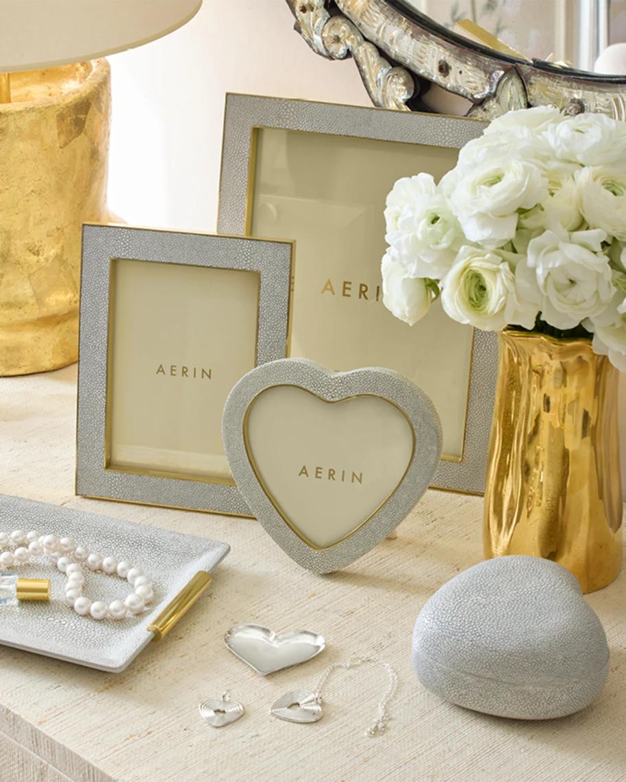AERIN Dove Heart-Shaped Faux Shagreen Decorative Box | Neiman Marcus