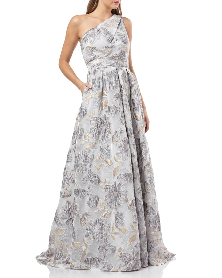 One Shoulder Metallic Organza Ball Gown