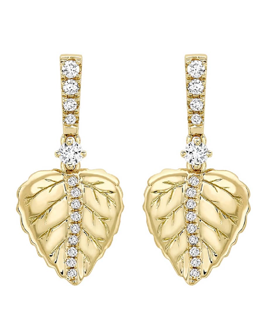 Kiki McDonough Lauren 18K Gold Leaf Drop & Diamond Earrings | Neiman Marcus