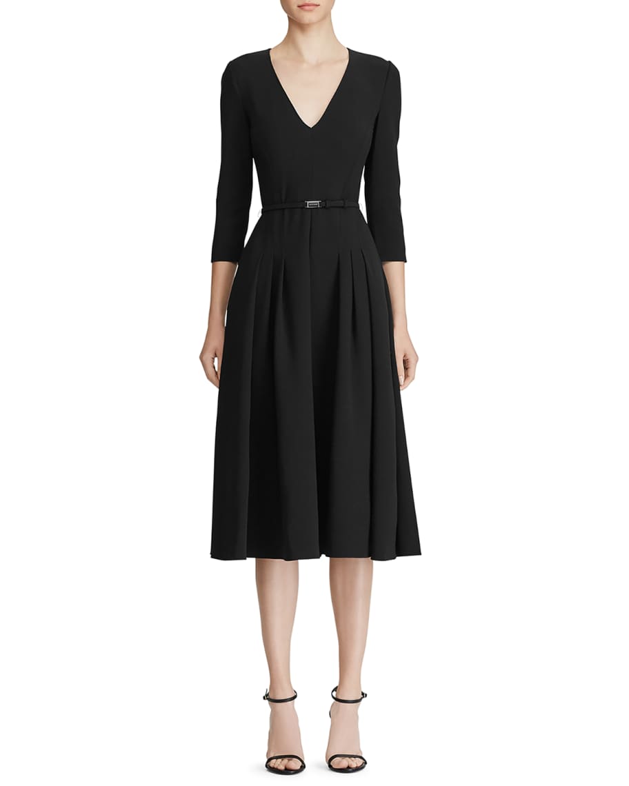 Ralph Lauren Collection Raeana 3/4-Sleeve Belted Crepe Dress | Neiman ...