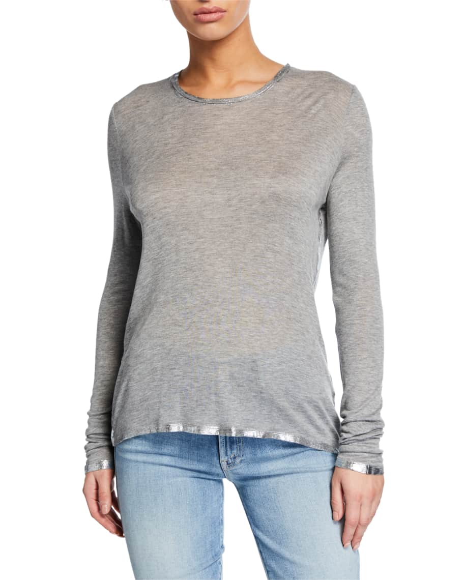 Zadig & Voltaire Willy Silver Foil Trim Long-Sleeve T-Shirt