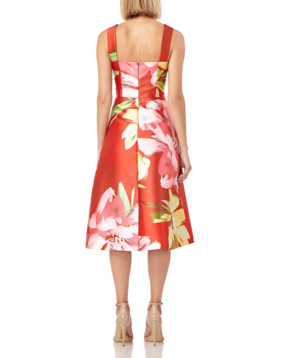 Kay Unger New York Floral-Print Sleeveless Mikado Dress w/ Pockets ...