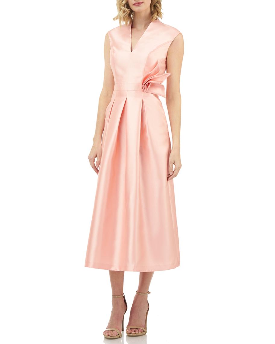 Robe Cocktail Kay Unger New York - Taille 6 (US) - Col V, Dentelle Et Shantung, Couleur Corail
