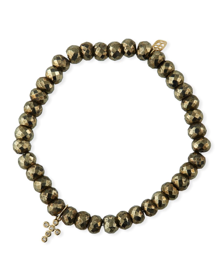 Sydney Evan 14k Diamond Cross & Pyrite Bead Bracelet Neiman Marcus