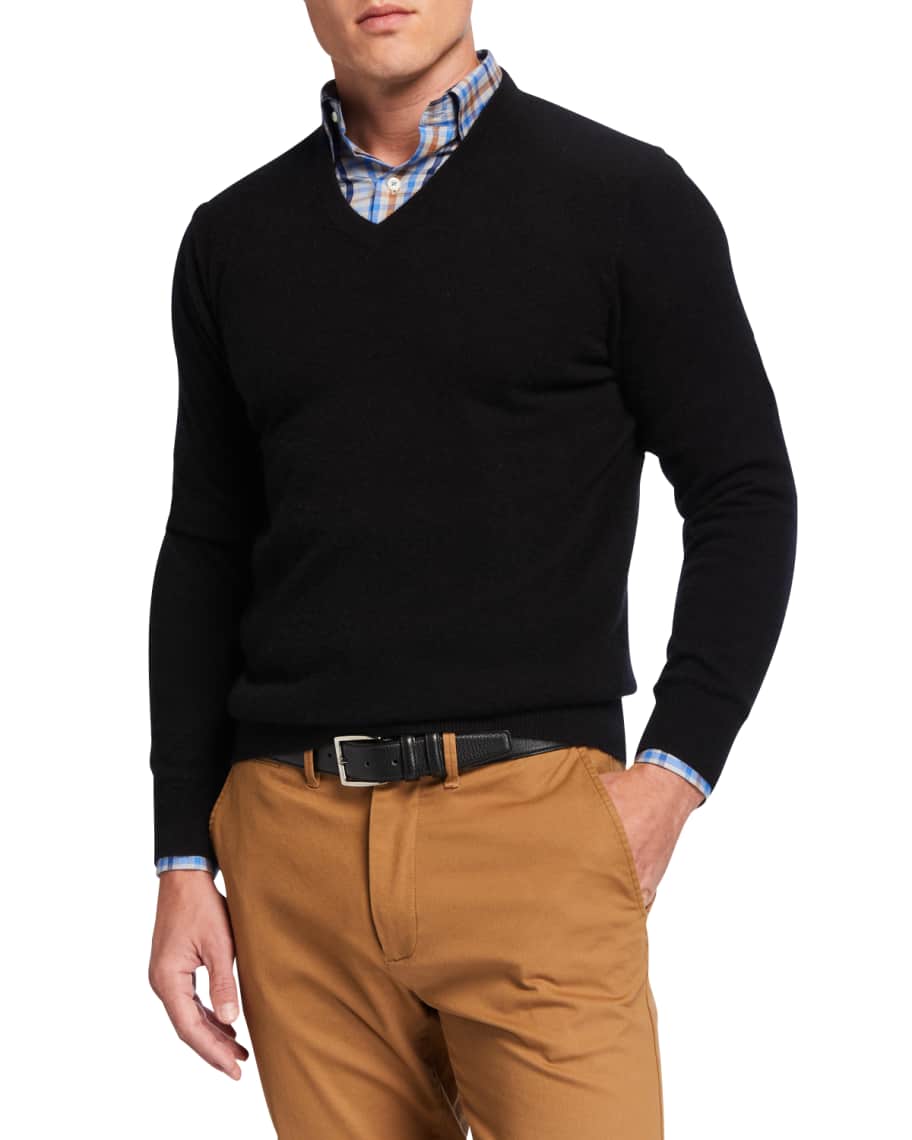 Neiman Marcus Cashmere Collection Men's Cloud Cashmere V-Neck Sweater ...