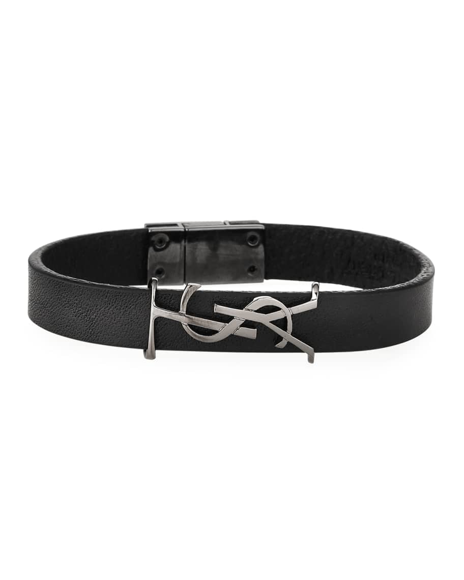 Saint Laurent Leather YSL Monogram Bracelet, Brown