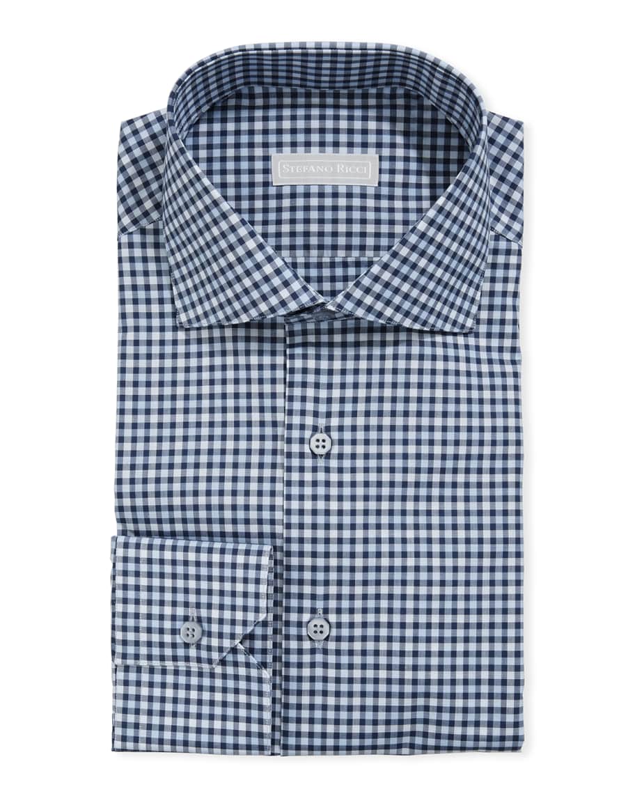 Stefano Ricci Men's Napoli Small-Check Dress Shirt | Neiman Marcus