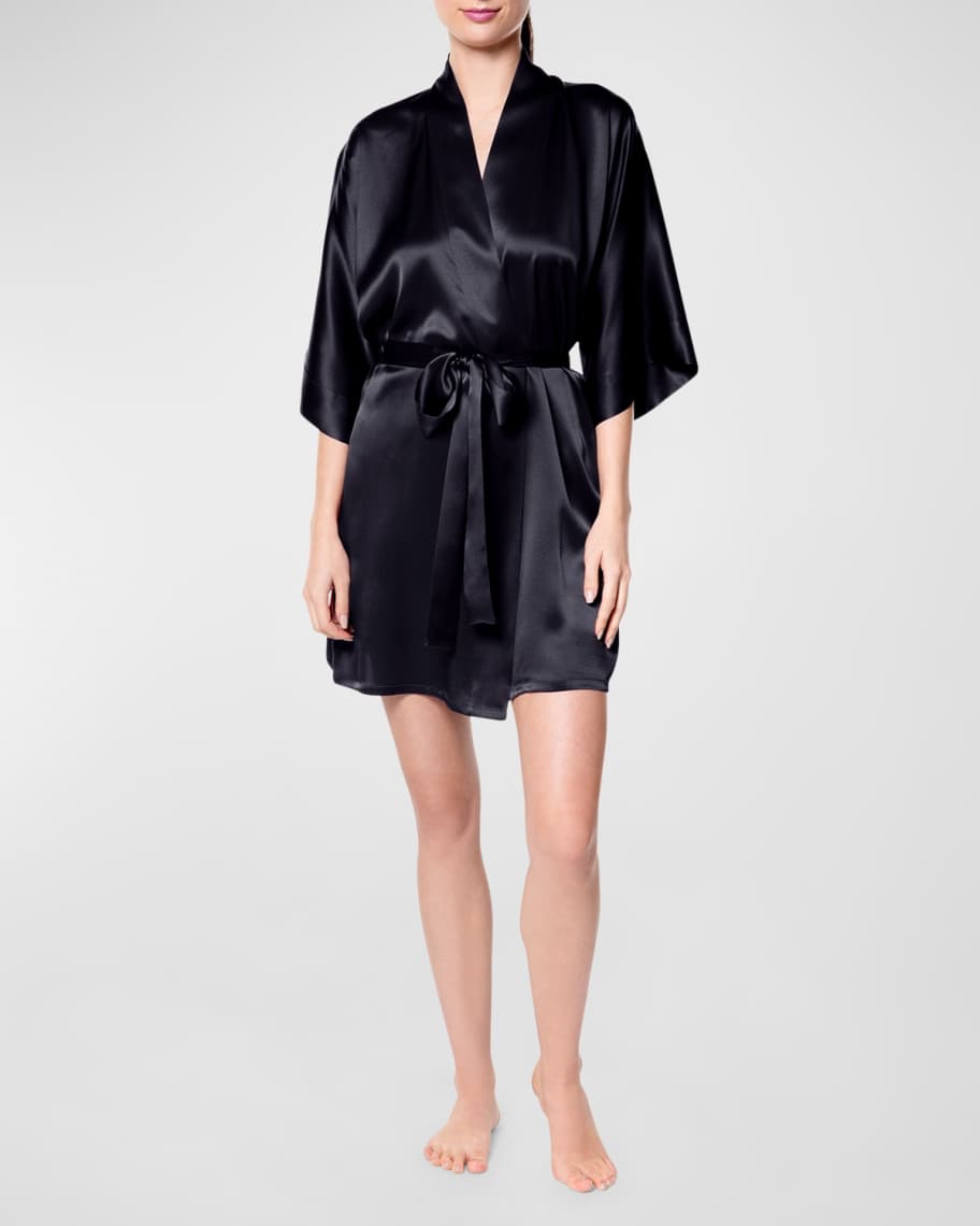 Christine Lingerie Solid Silk Short Robe | Neiman Marcus