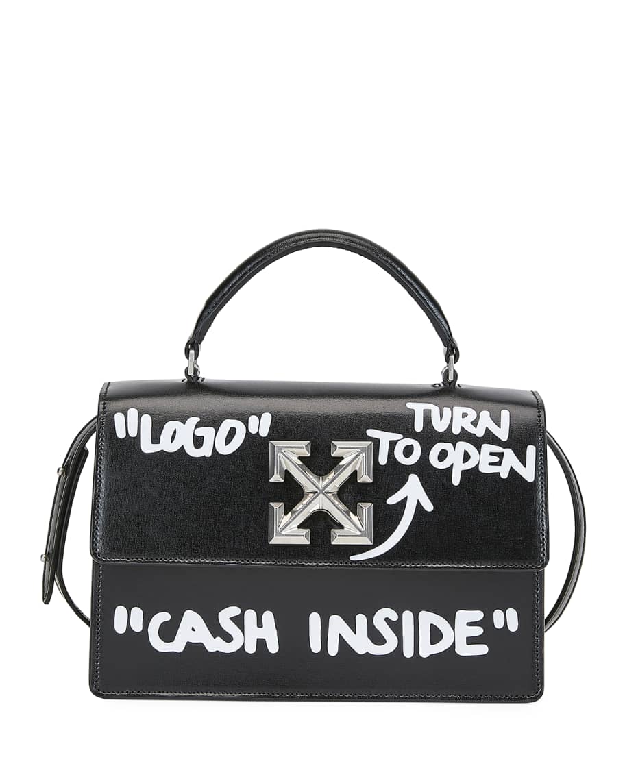 Off-White Jitney Cash Inside Top-Handle Bag, Black/White | Neiman Marcus