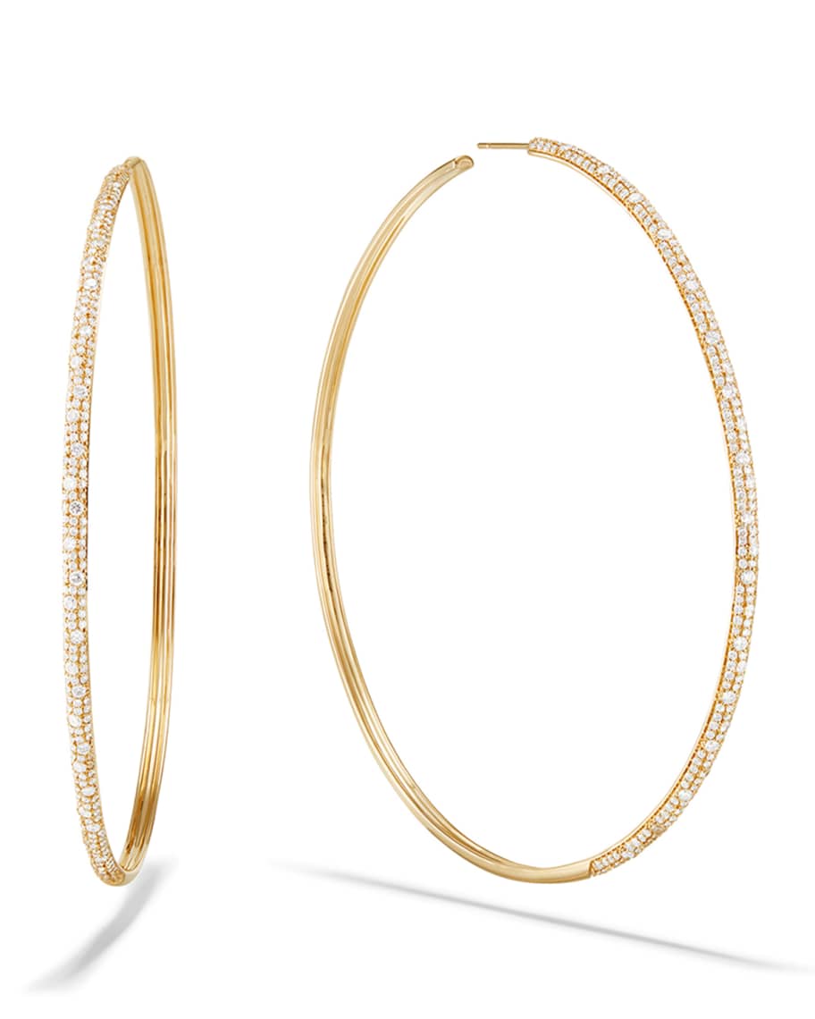 LANA 14k Thin Diamond Cluster Hoop Earrings, 85mm Neiman Marcus