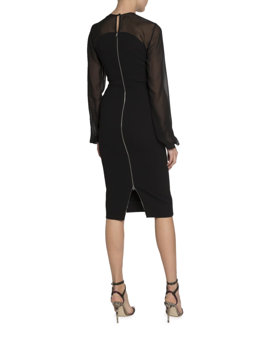 Victoria Beckham Sheer-Sleeve Crepe Illusion Dress | Neiman Marcus