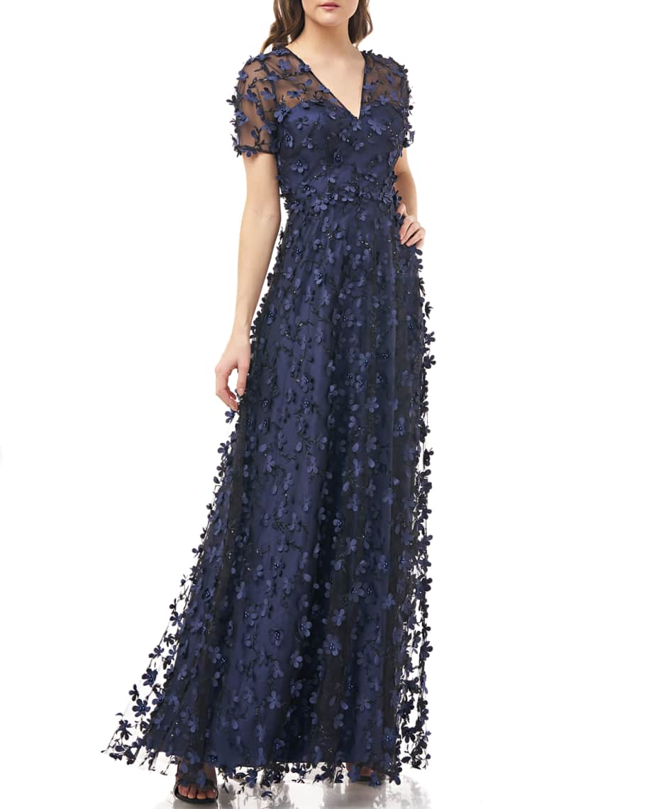 Carmen marc valvo infusion floral applique gown top