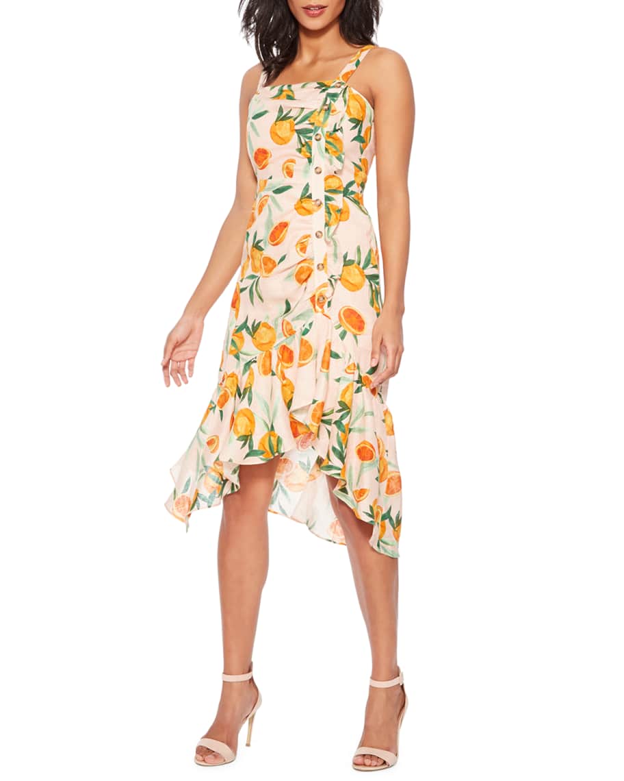 Parker Millie Asymmetrical Orange Print Flounce Dress Neiman Marcus