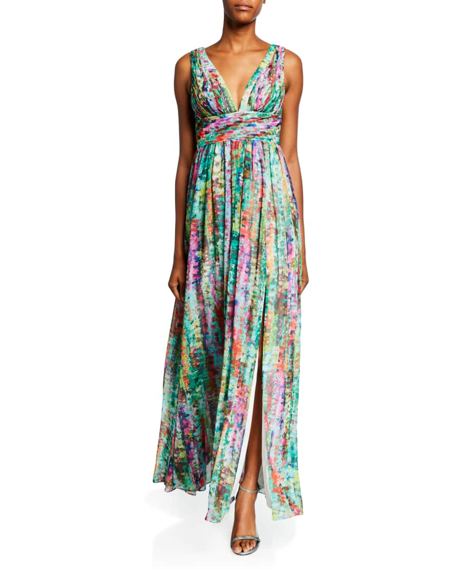 Aidan by Aidan Mattox Printed V-Neck Empire-Waist Sleeveless Chiffon ...