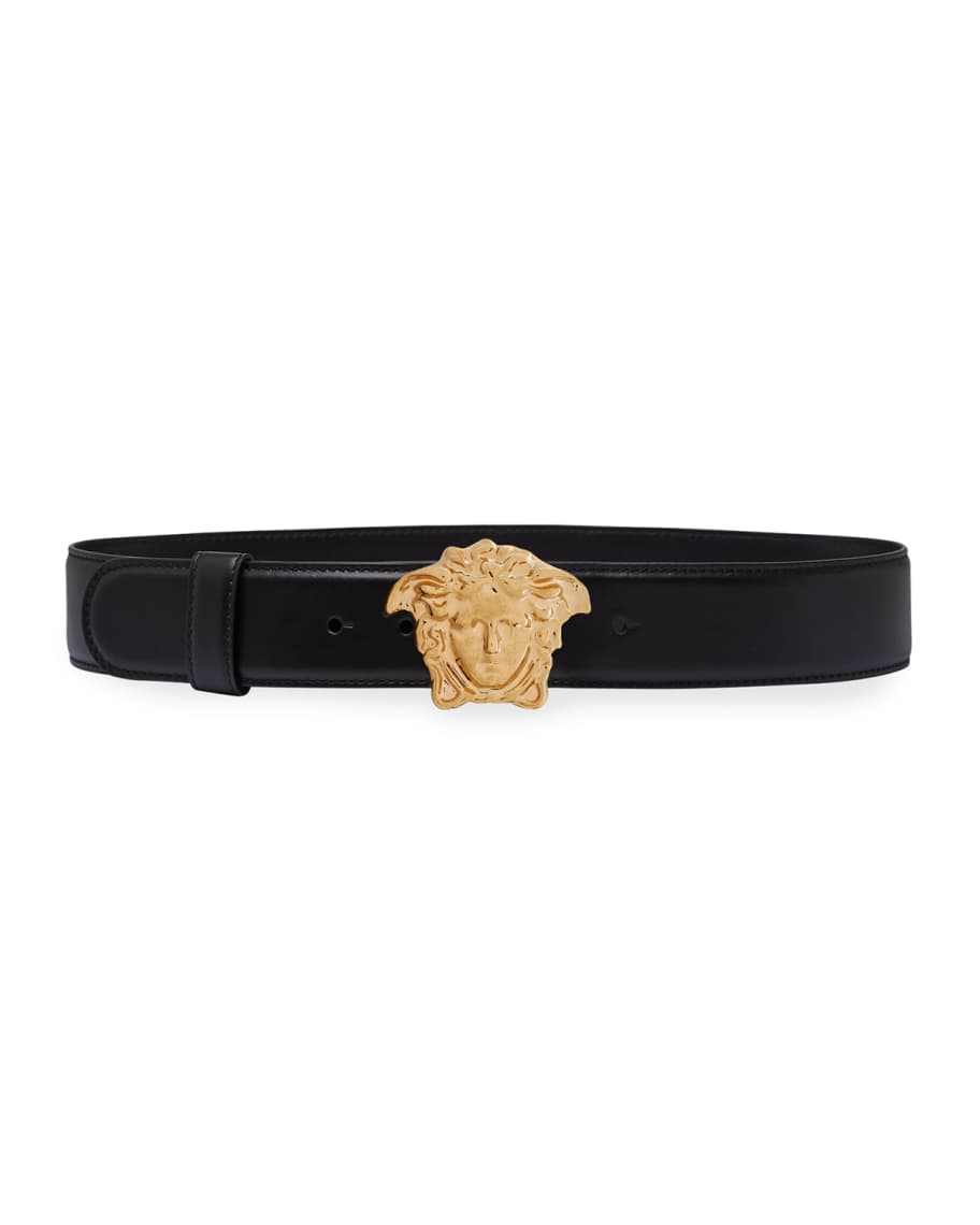 Versace Leather Belt w/ Medusa Buckle | Neiman Marcus