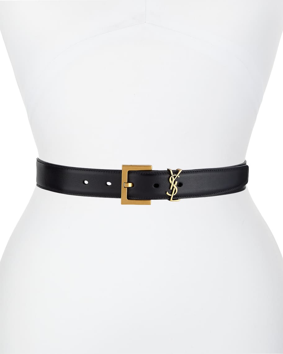 Saint Laurent YSL Monogram Leather Belt | Neiman Marcus