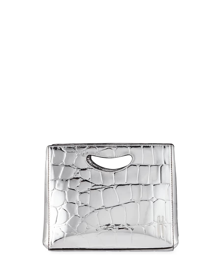 Hayward Medium Grand Shopper Bag In Silver Mirror Embossed Vegan Leath –  JDEX Styles