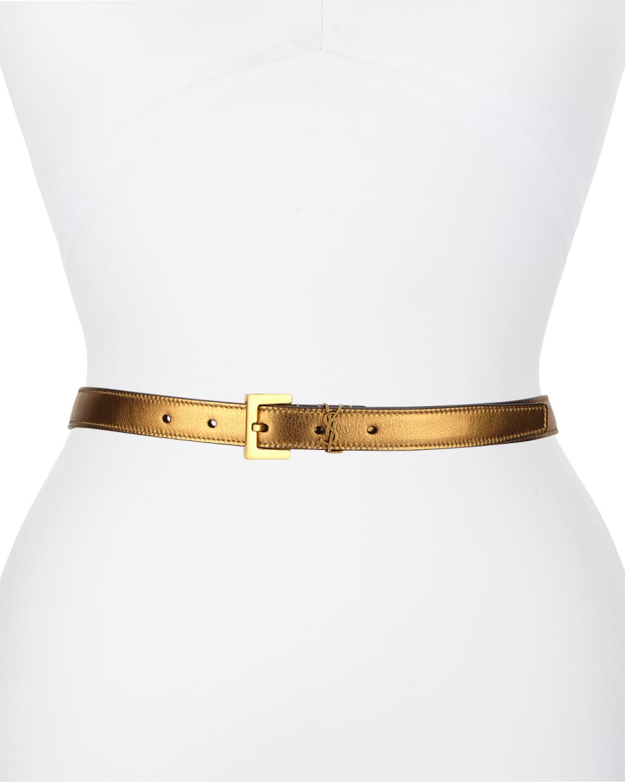 Saint Laurent Metallic Leather YSL Monogram Belt Neiman Marcus
