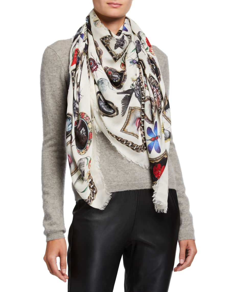 Alexander McQueen Cameo Curiosities Fringe Scarf | Neiman Marcus