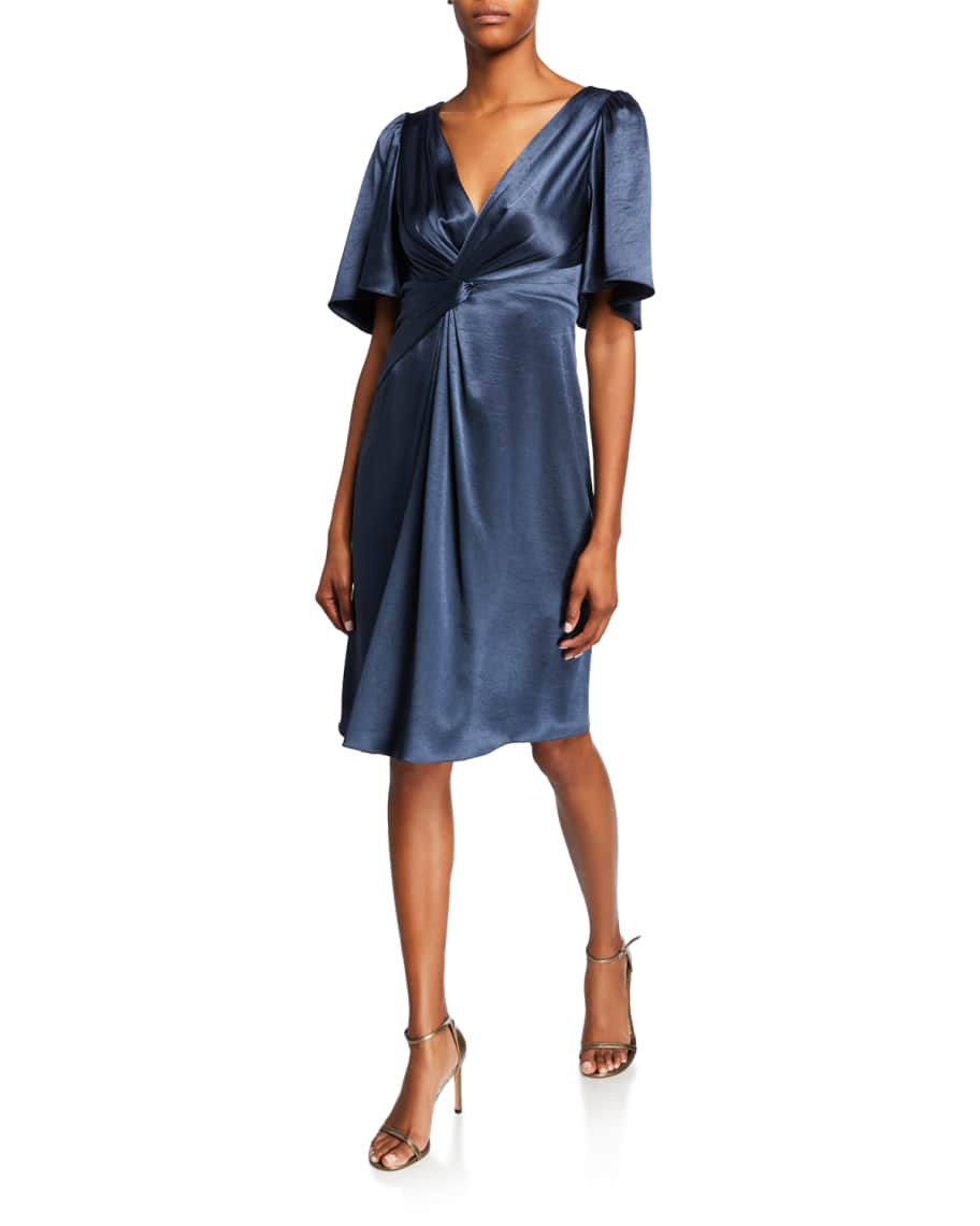 tahari satin dress Tahari ASL Embroidered Satin Midi Dress With Floral Design & Bow Detail  Size 16