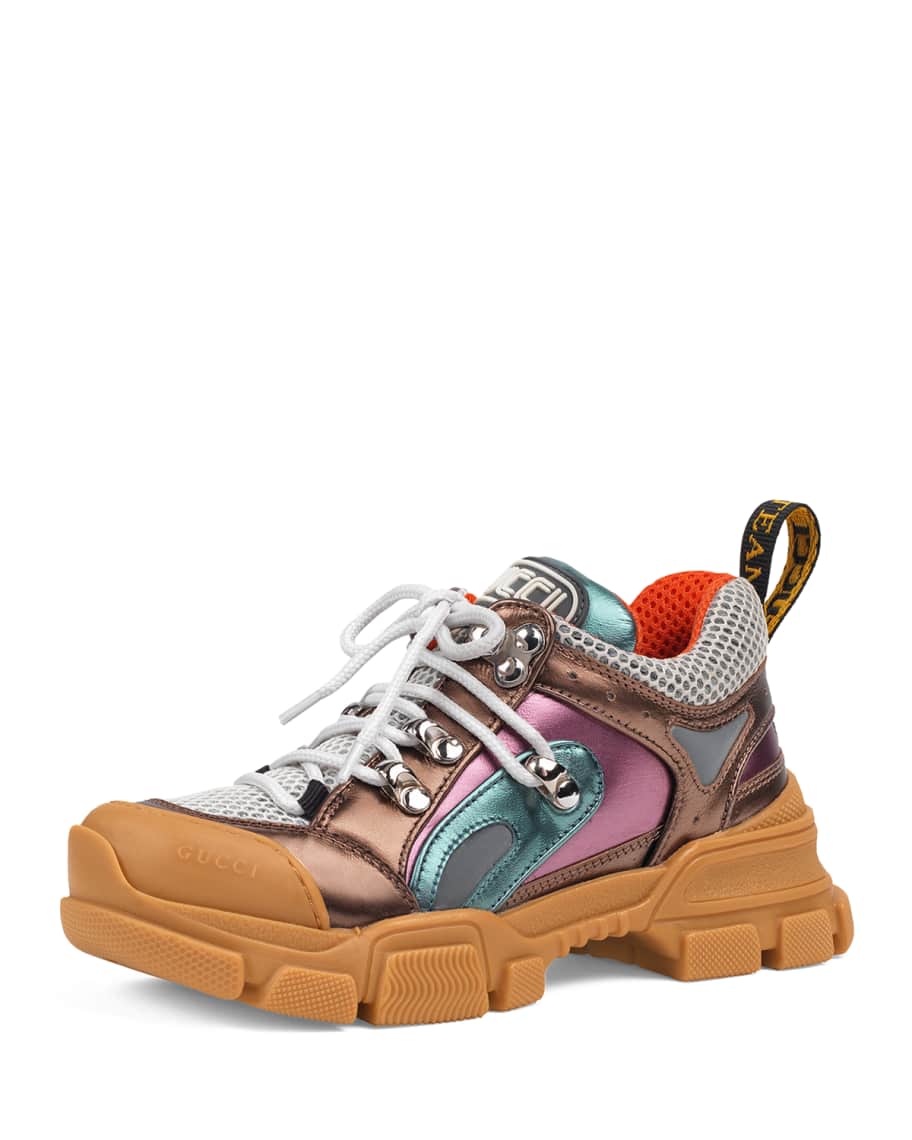 Gucci FlashTrek Metallic Leather Sneakers, Toddler/Kids | Neiman Marcus