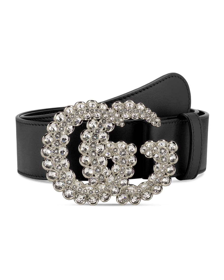 Gucci leather belt with best sale crystal double g buckle