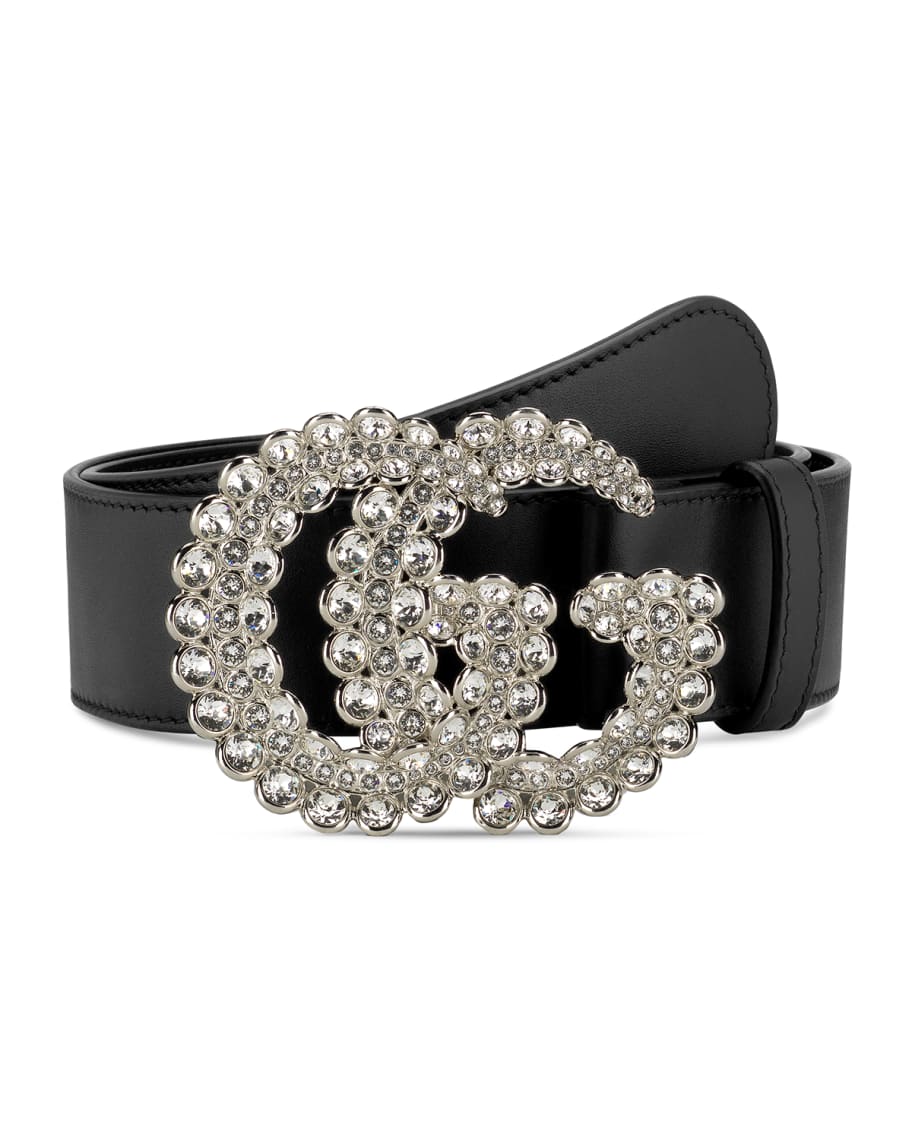 Gucci Leather Belt With Crystal Double G Buckle - Farfetch