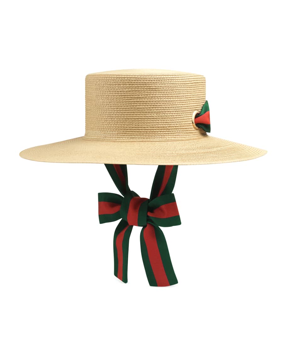 Gucci Straw Boater Hat w/  Trim Neiman Marcus