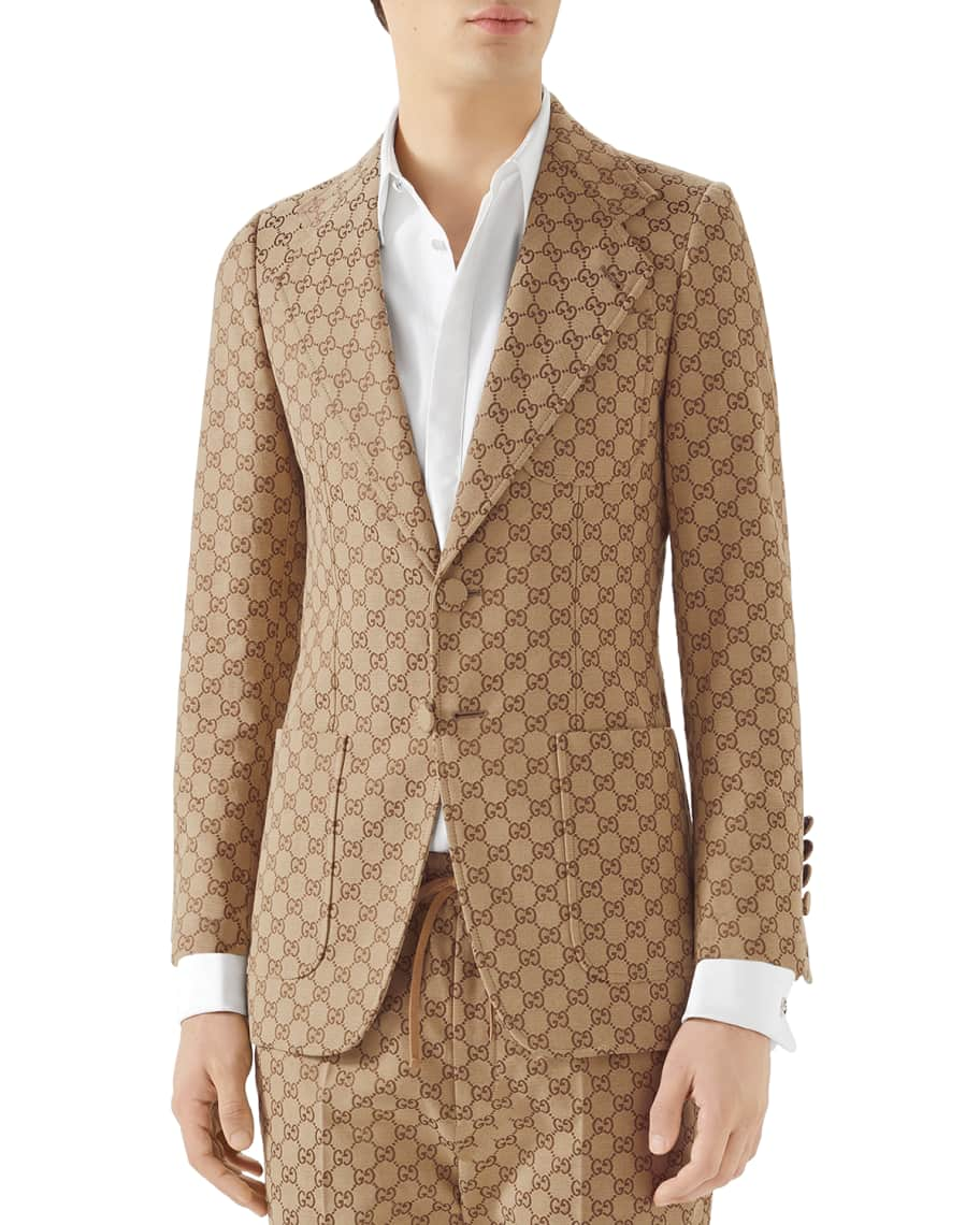 Gucci Kids Monogram Print Double Breasted Coat - Neutrals