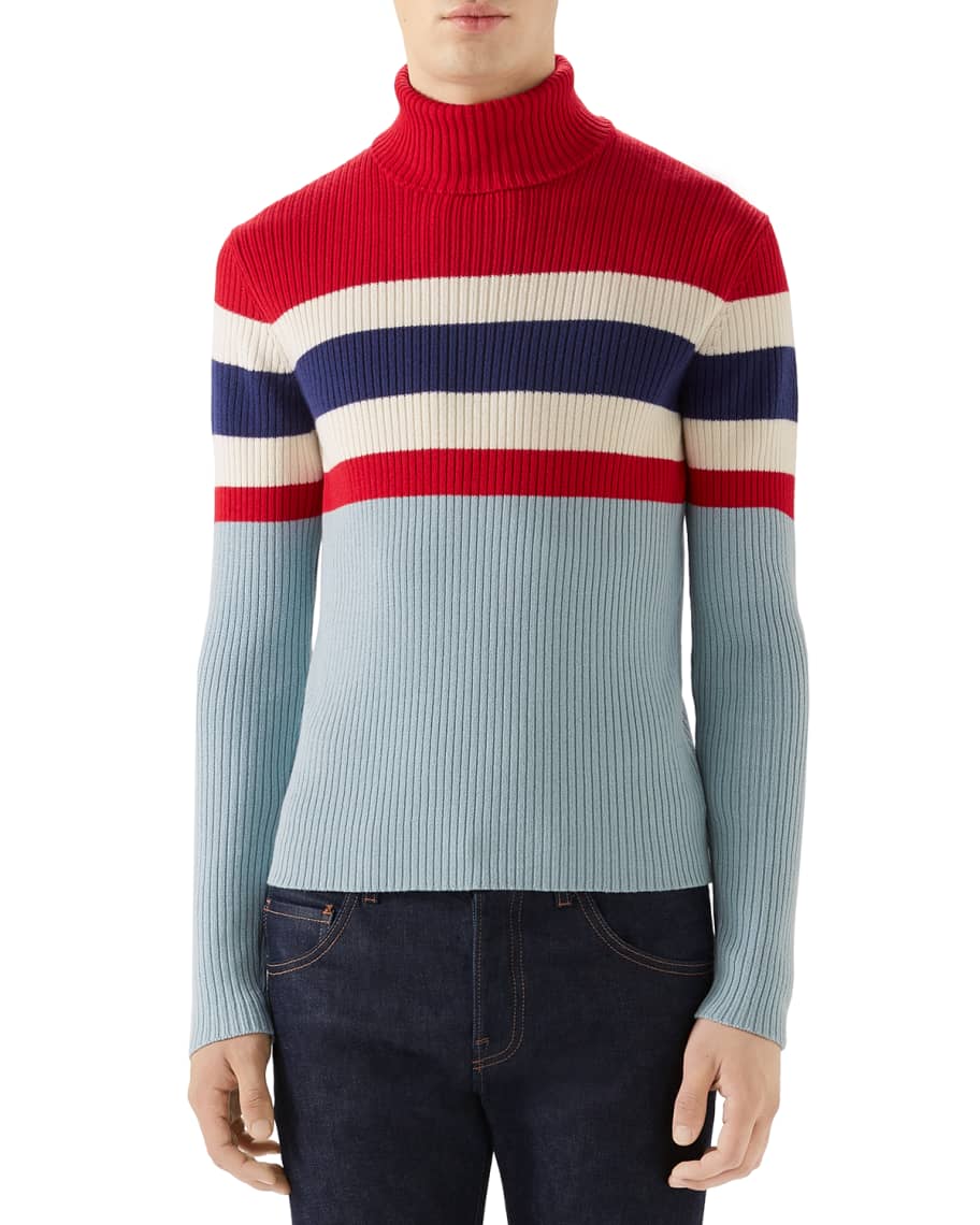 Gucci Men's Multi-Stripe Ribbed Turtleneck Sweater | Neiman Marcus