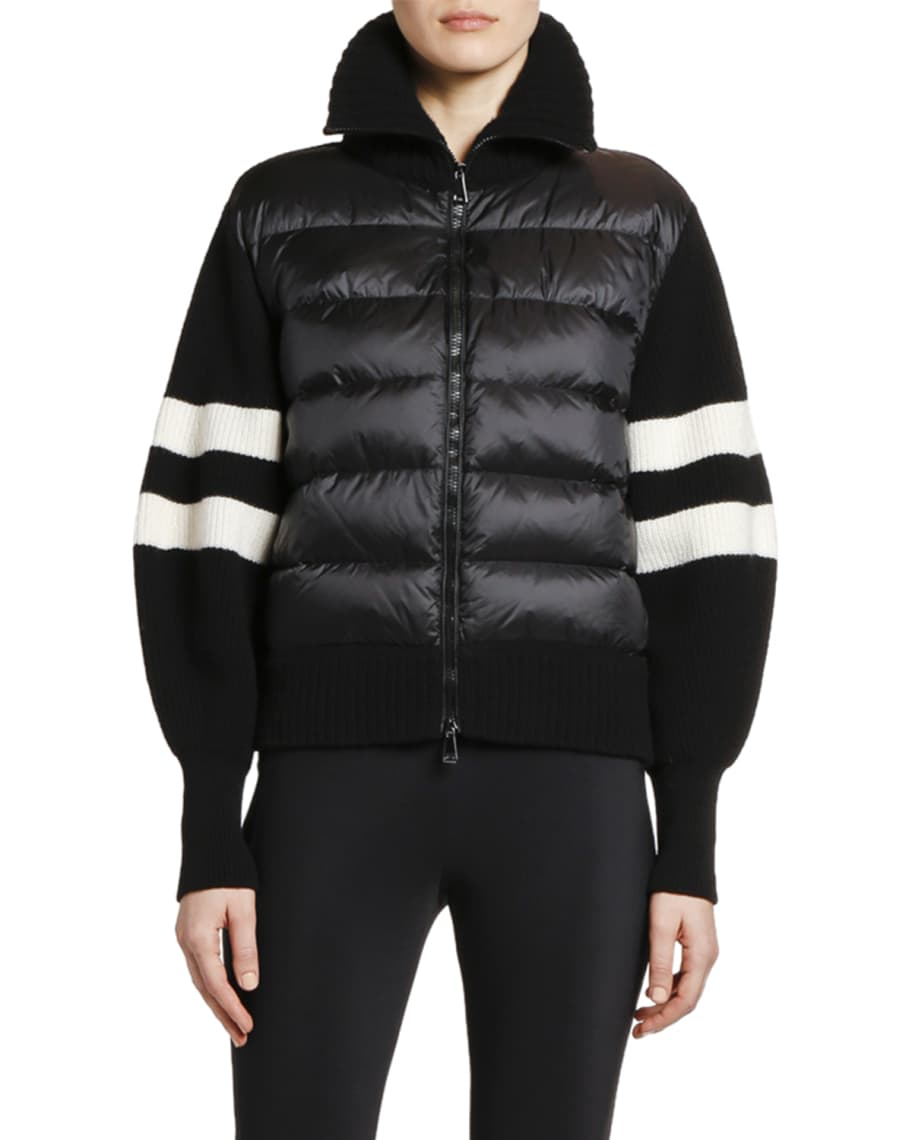 Moncler Puffer-Front & Striped Knit Cardigan | Neiman Marcus