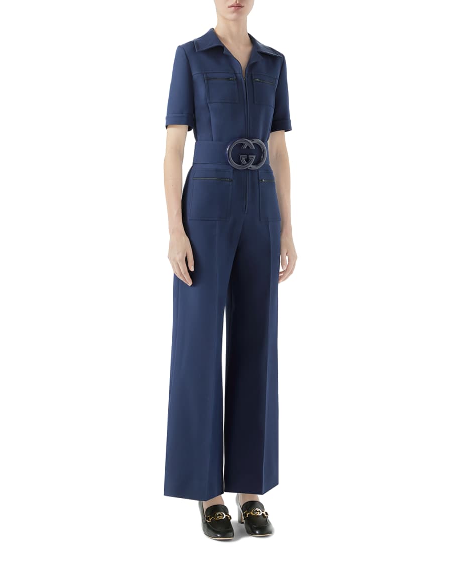 Gucci Wool-Silk Belted Jumpsuit | Neiman Marcus