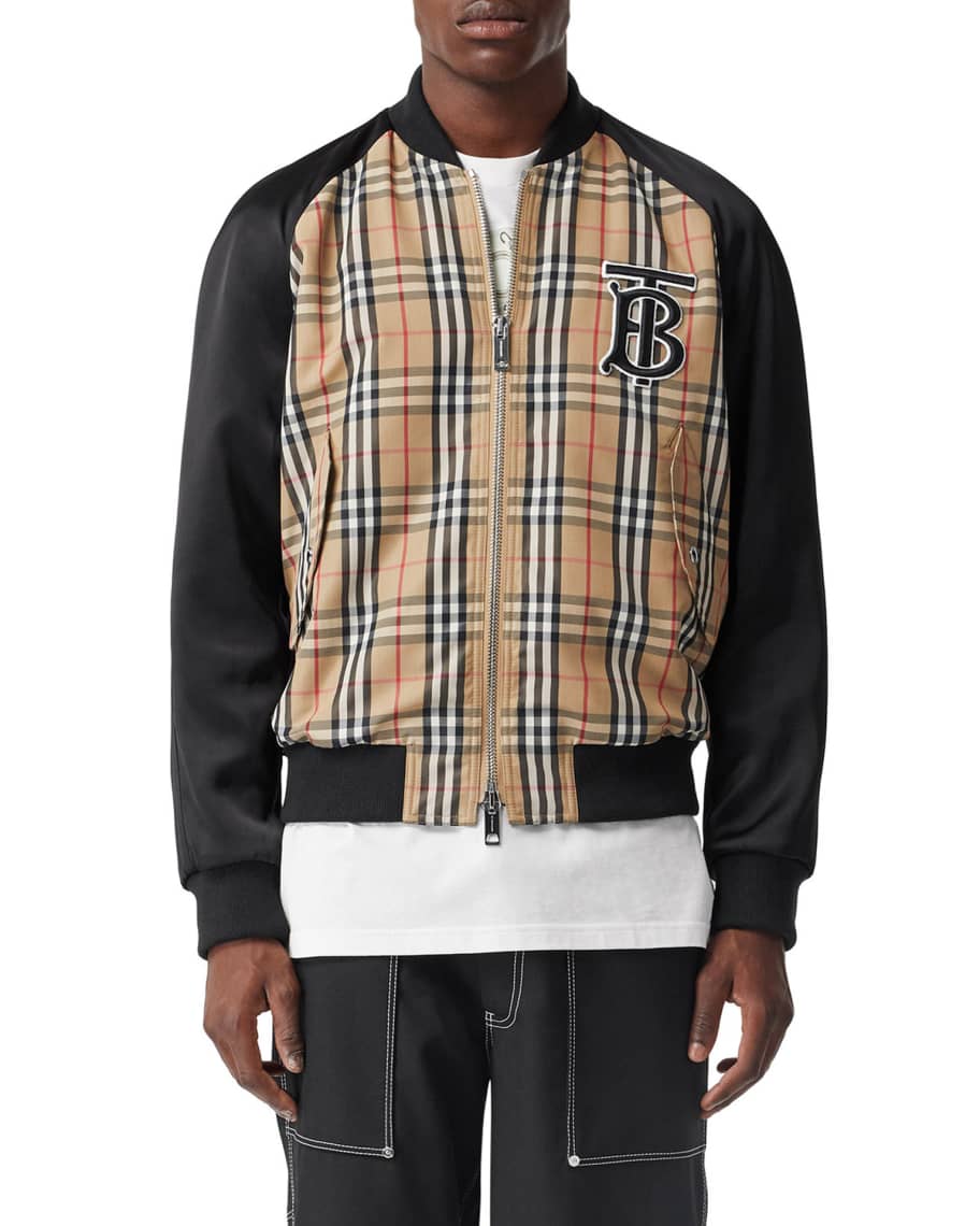 Burberry Men's Check Varsity Jacket | Neiman Marcus