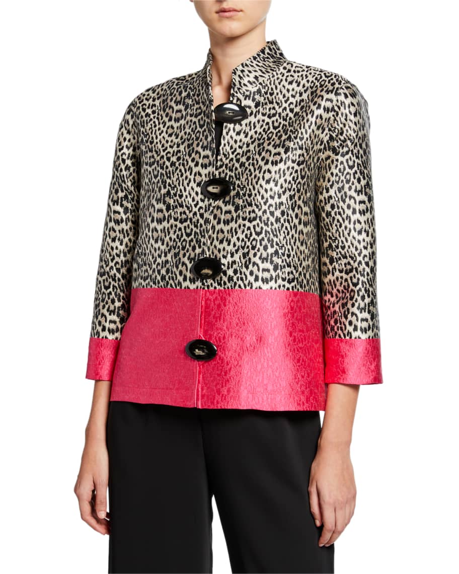 Caroline Rose Plus Size Pink Panther Button-Front Jacquard Boxy Jacket ...