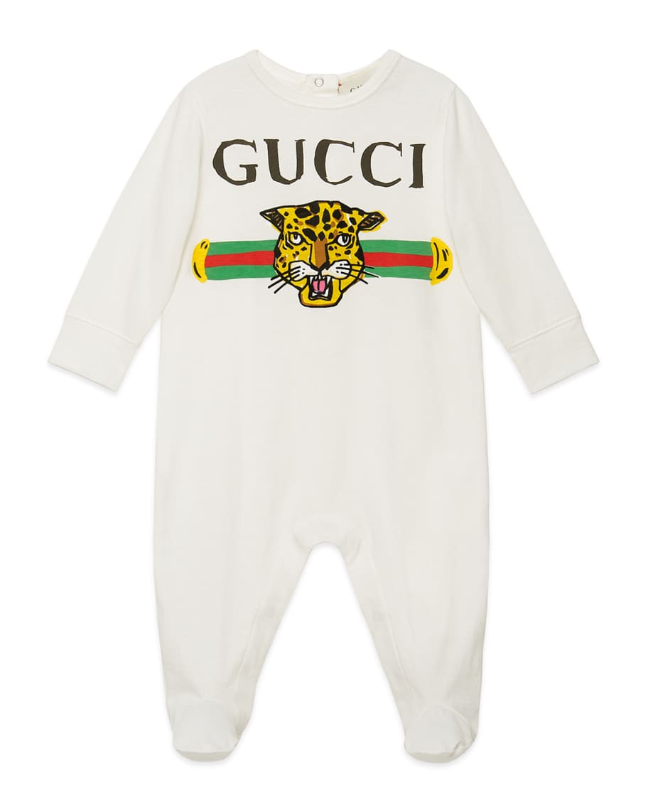 Gucci Logo Print Footie Pajamas, Size 0-9 Months | Neiman Marcus