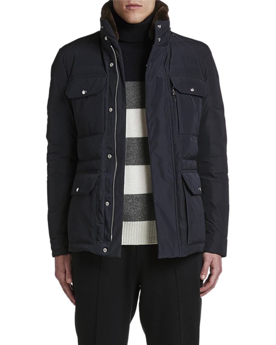 Moncler Men's Jean-Marc Puffer Coat w/ Fur Collar | Neiman Marcus