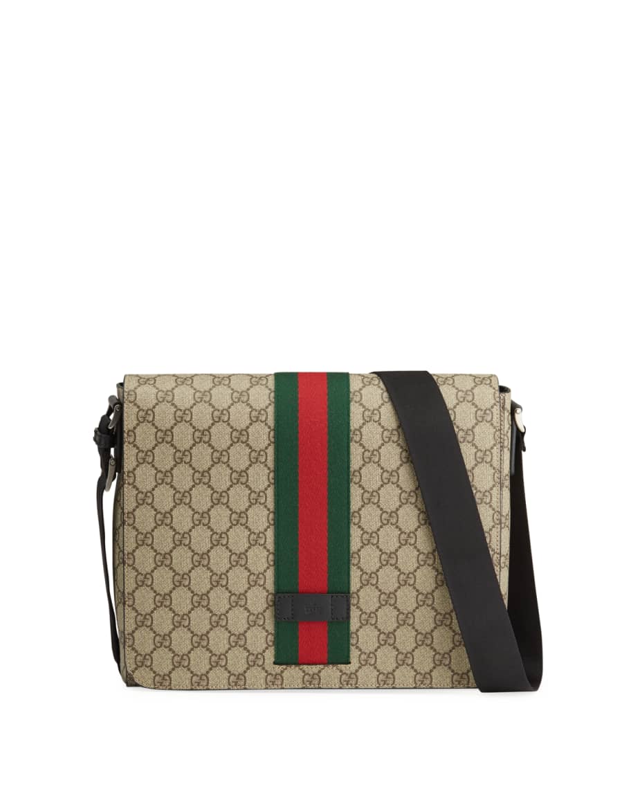 Gucci Men's GG Supreme Flap Messenger Bag Neiman Marcus