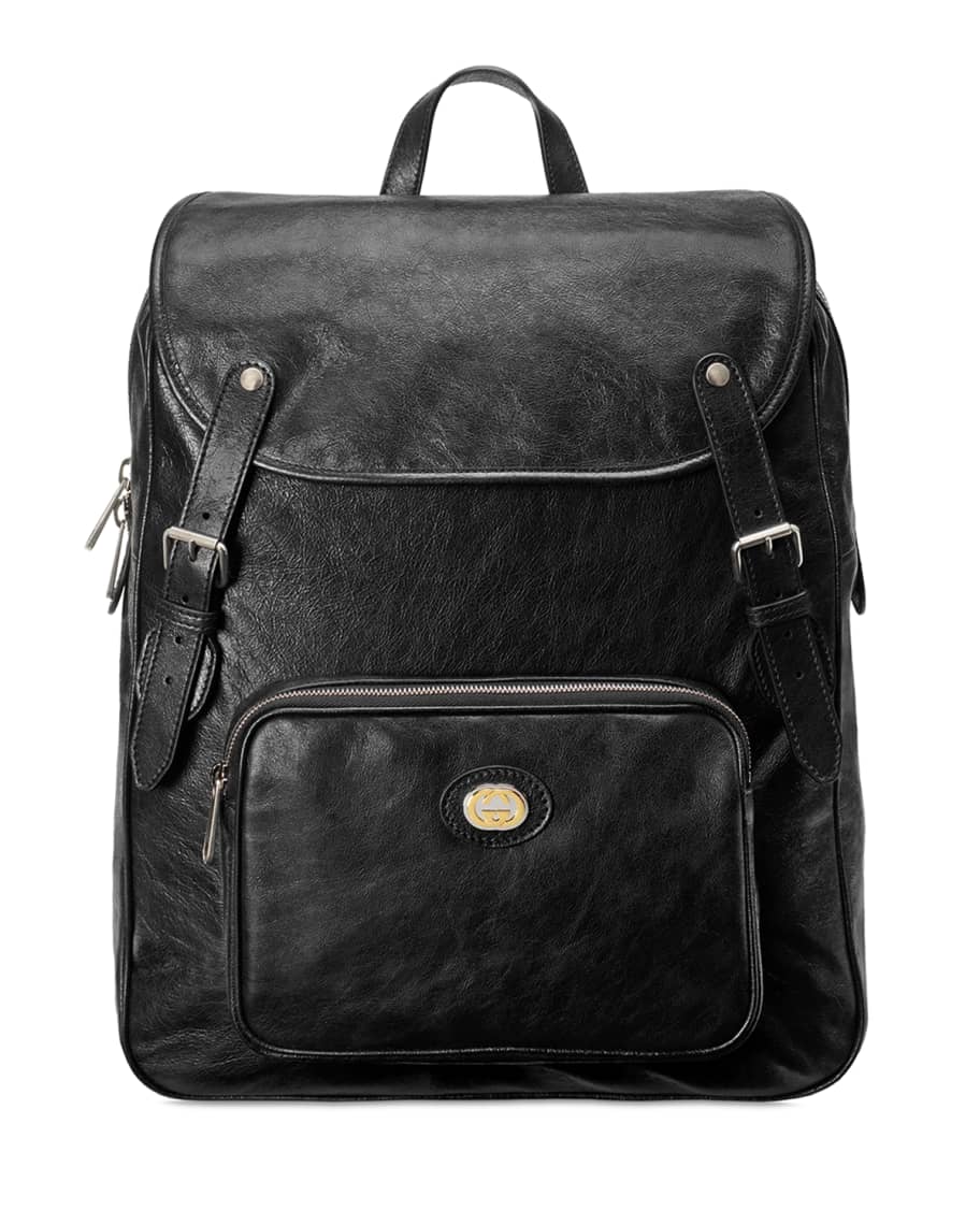 Gucci Men's Medium Leather Buckle Backpack | Neiman Marcus