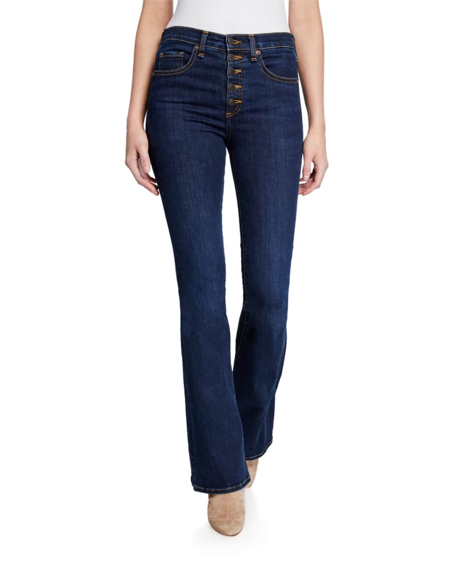 Veronica Beard Jeans Beverly High-Rise Flare Jeans with Exposed Fly ...