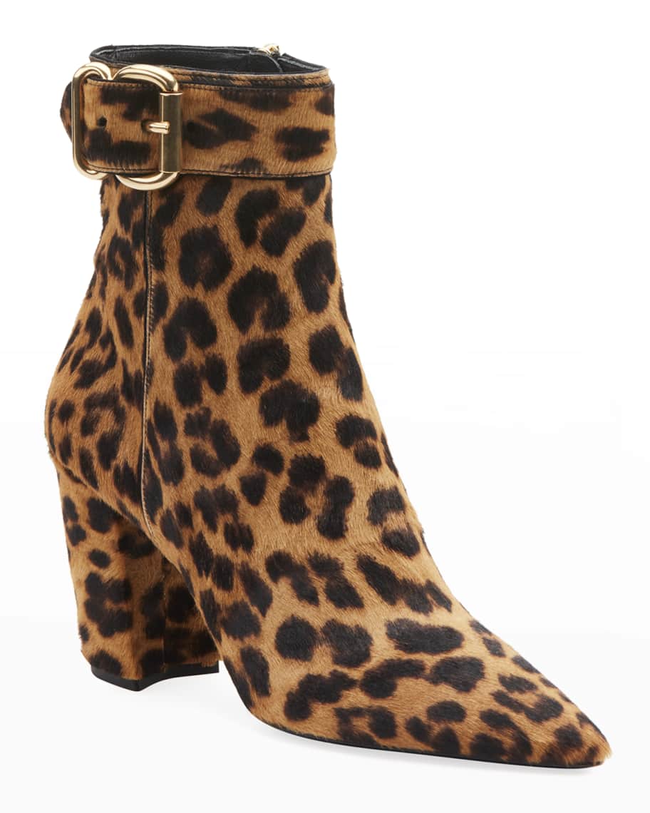 Prada Leopard-Print Booties with Buckle | Neiman Marcus