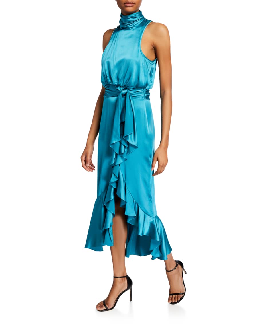 Cinq a Sept Winona High Neck Satin Cocktail Dress Neiman Marcus