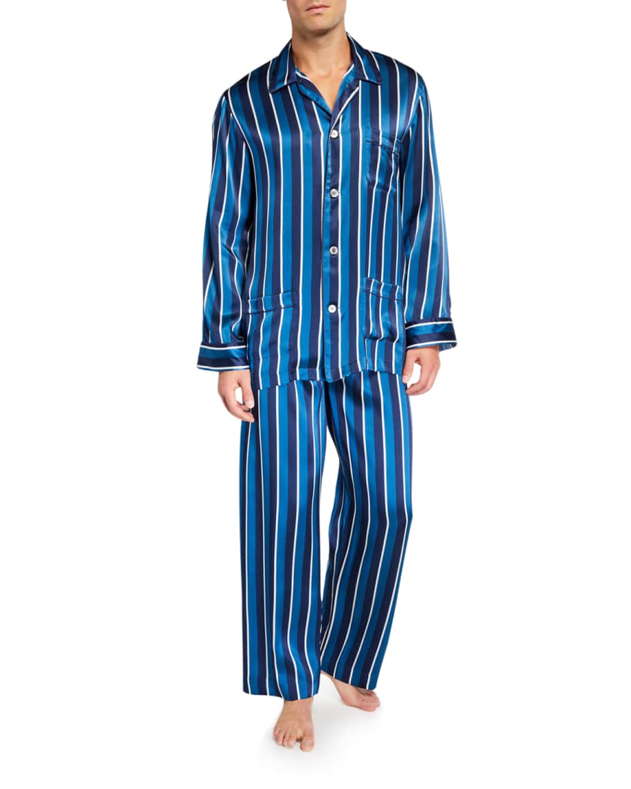 Derek Rose Men's Brindisi 40 Striped Silk Pajamas | Neiman Marcus