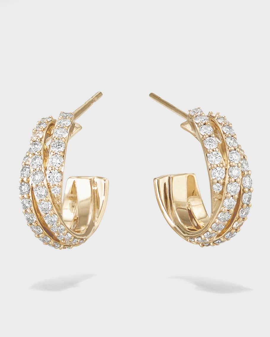 LANA 14k Diamond 3-Crossover Hoop Earrings, 15mm | Neiman Marcus