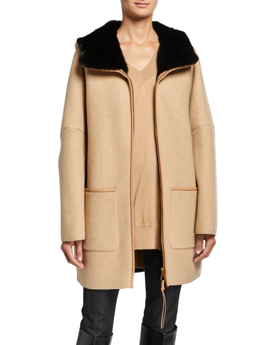 Agnona Cashmere Zip-Front Jacket with Fur-Lined Hood | Neiman Marcus