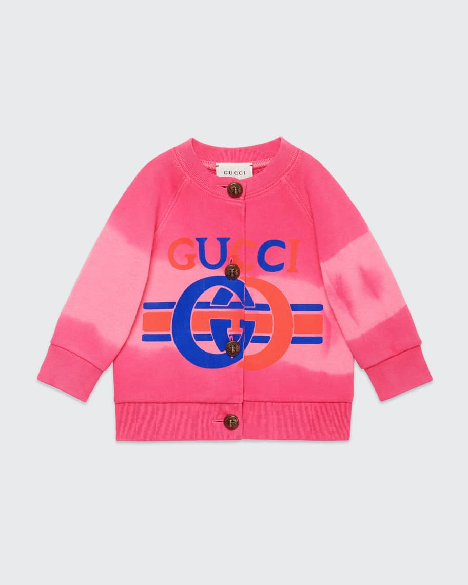 Gucci Girl's Logo Stone Washed Button Up Cardigan, Size 12-36 Months ...